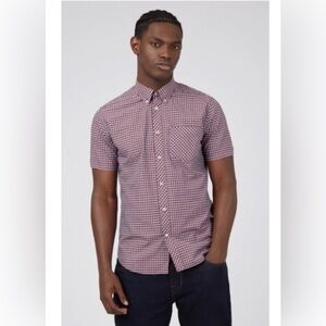 Ben Sherman Red & Blue Checked Short Sleeve Shirt Mod Fit Classic